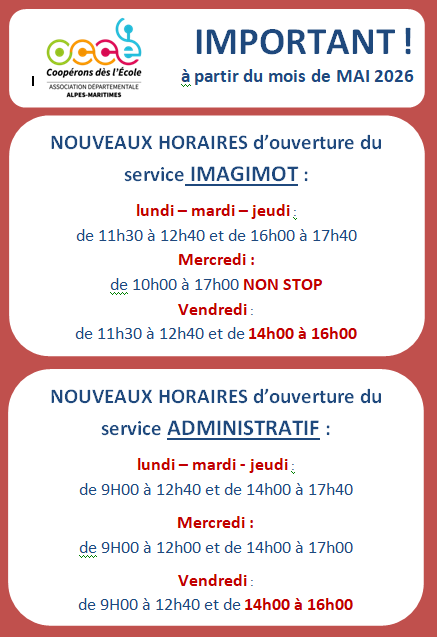 NOUVEAUX HORAIRES MAI 2026